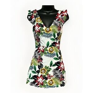 Zara Floral Romper Dress Tropical Ruffle Mini White Small S